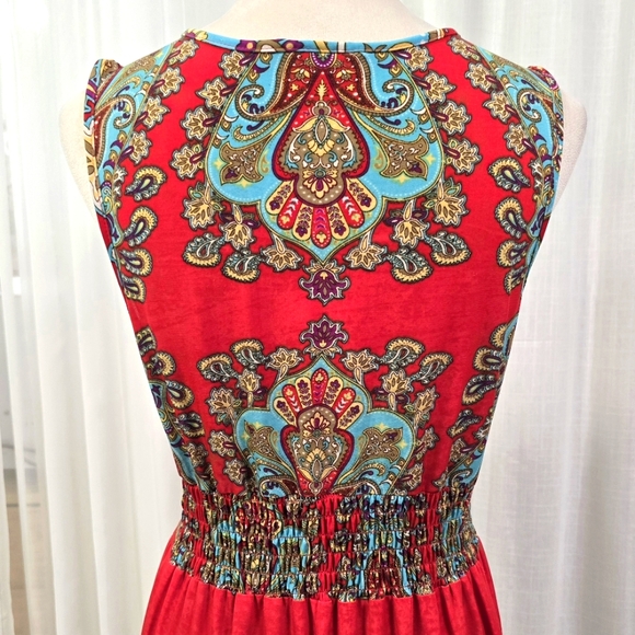 2/$30 Mlle Gabrielle Y2K Red Turquoise Long‎ Maxi Dress Size S Oversized - Picture 5 of 13